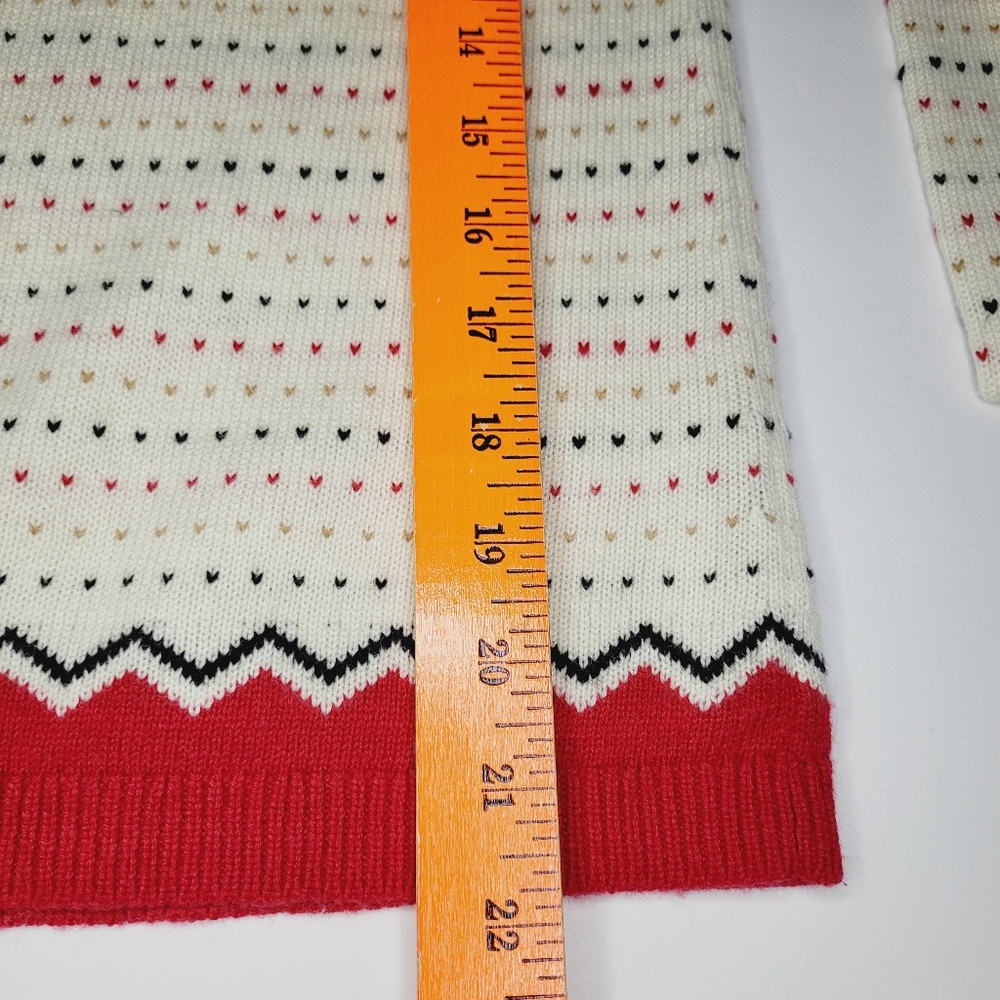 Talbots Diamond Fair Isle Nordic Sweater Fisherman Petite White Ivory Red Khaki - Picture 6 of 7